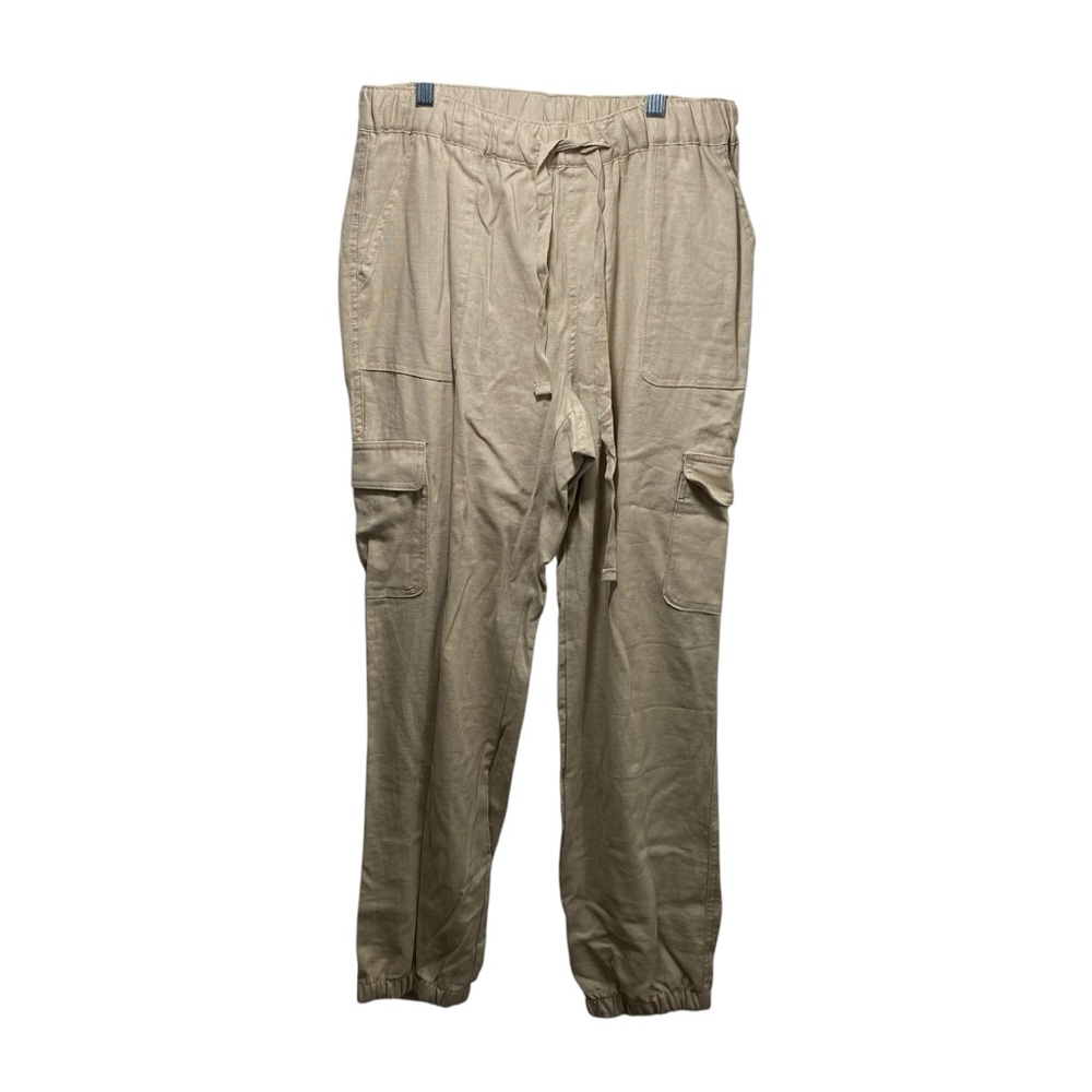 Linen New Jogger Resortwear Beach Elastic Cargo New Khaki‎ Pants Womens M Beige